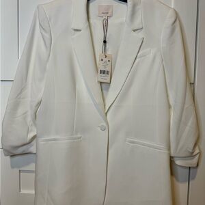 Cinq a Sept Crepe Khloe Ivory Blazer with Ruched Sleeves